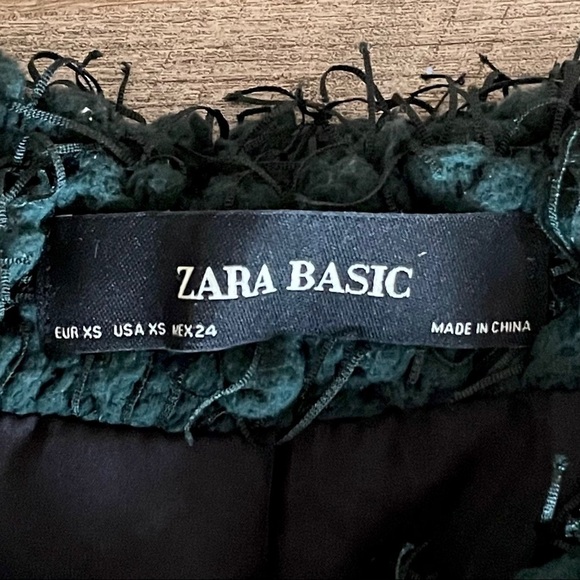 Zara Basic Green Loop Fringe Textured Jacket XS One Clasp Closure Statement Coat - Picture 7 of 7